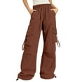 thumbnail image 1 of Parachute Cargo Pants Women Baggy Quick Dry Wide Leg Hiking Pants Pull-on High Waist Hip Hop Pant with Multi Pockets Brown L, 1 of 5