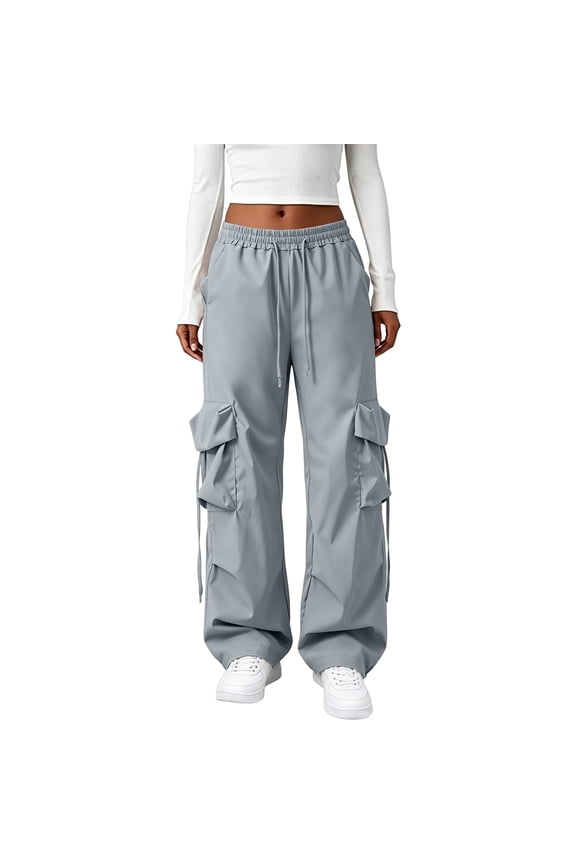 Parachute Cargo Pants Women Lightweight Baggy Hiking Pants with Pockets Y2k Clothes Sky Blue 2XL