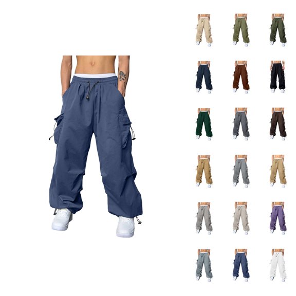 Parachute Cargo Pants for Men 2025 Elastic Waist Drawstring Baggy Cargo Sweatpants with Pockets Mens Trousers
