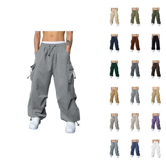 Parachute Cargo Pants for Men 2025 Elastic Waist Drawstring Baggy Cargo Sweatpants with Pockets Mens Trousers