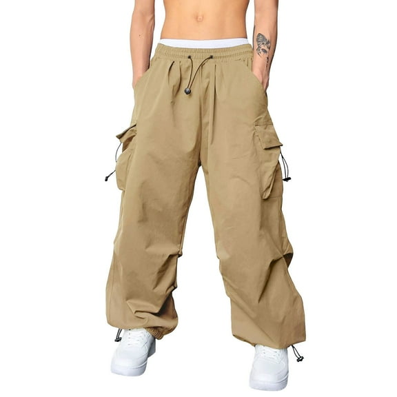 Parachute Cargo Pants for Men Loose Fit Baggy Sweatpants Casual Pant with Pocket Outdoor Drawstring Trousers