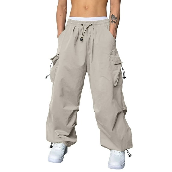Parachute Cargo Pants for Men Loose Fit Baggy Sweatpants Casual Pant with Pocket Outdoor Drawstring Trousers