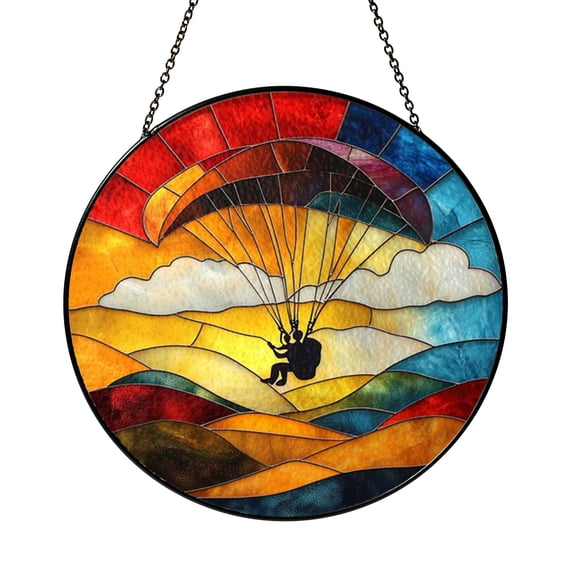 Parachute Cloud Stained Glass Style Panel, Decorative Window Hanging with Sky Inspired Composition