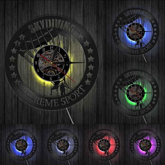 Parachute Design Wall Clock Army Wall Art Free Fly Skydiving Vinyl Record Wall Clock Soldier Skydiver Extreme Sport Lovers Gift With LED