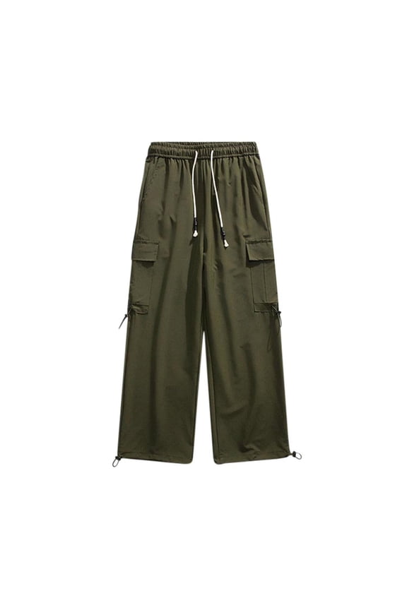Parachute Pants For Men Casual Baggy Cargo Pants Streetwear Y2k Drawstring Hiking Climbing Trousers With Pockets