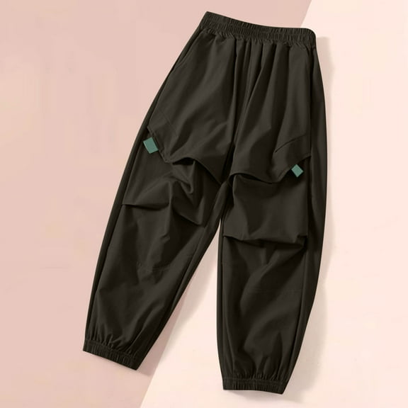 Parachute Pants for Teens Size 4-16 Tapered Leg Elastic Waist Cargo Pant Youth Boys & Girls Solid Loose Joggers Hiking Trousers with Pockets