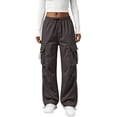 thumbnail image 1 of Parachute Pants Women Baggy Straight Leg Drawstring Lightweight Cargo Pants Tall Moisture Wicking Y2k Utility Streetwear, L, 1 of 5