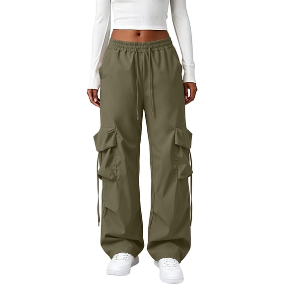 Parachute Pants Women Baggy Straight Leg Drawstring Lightweight Cargo Pants Tall Moisture Wicking Y2k Utility Streetwear, M