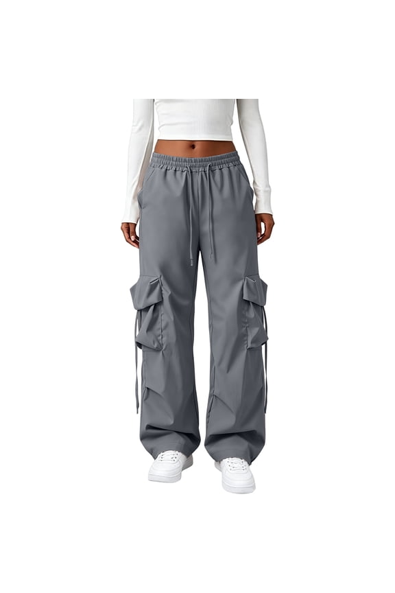 Parachute Pants Women Baggy Straight Leg Drawstring Lightweight Cargo Pants Tall Moisture Wicking Y2k Utility Streetwear, XL