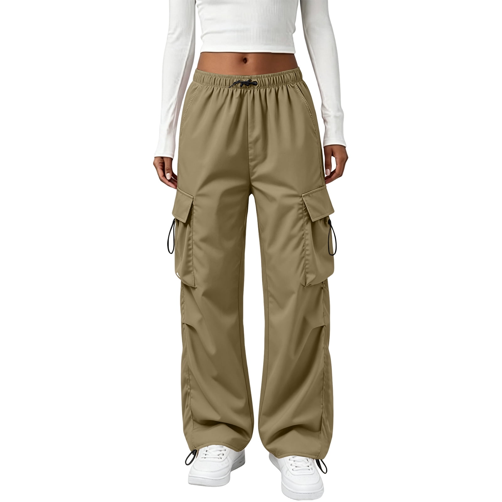 Parachute Pants Women Baggy Straight Leg Drawstring Lightweight