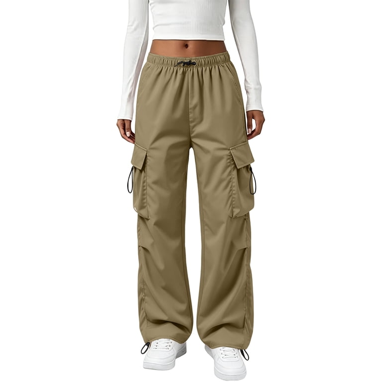 Parachute Pants Women Baggy Straight Leg Drawstring Lightweight