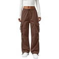 thumbnail image 1 of Parachute Pants Women Baggy Straight Leg Drawstring Lightweight Cargo Pants Tall Y2k Utility Pant Streetwear Multi Pockets, 1 of 5