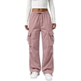 thumbnail image 1 of Parachute Pants Women Baggy Straight Leg Drawstring Lightweight Cargo Pants Tall Y2k Utility Pant Streetwear Multi Pockets, 1 of 5