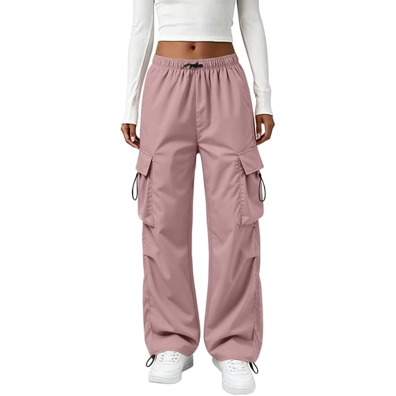 Parachute Pants Women Baggy Straight Leg Drawstring Lightweight Cargo Pants Tall Y2k Utility Pant Streetwear Multi Pockets