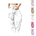 thumbnail image 1 of Parachute Pants Women Summer Elastic Waist Drawstring Wide Straight Leg Loose Casual Lightweight Cargo Pants with Pockets, 1 of 8