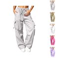 thumbnail image 1 of Parachute Pants Women Summer Elastic Waist Drawstring Wide Straight Leg Loose Casual Lightweight Cargo Pants with Pockets, 1 of 8