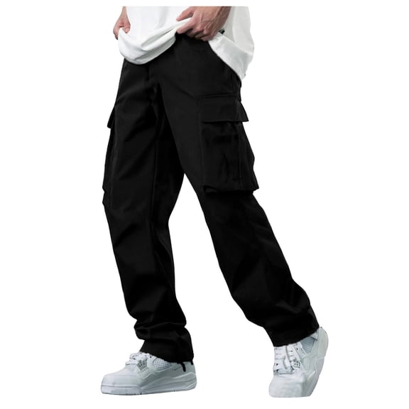 Parachute Pants for Men Men's Casual Pants Drawstring Elastic Waist Chino Pants Straight Leg Slacks Cotton Twill Trousers with Pockets