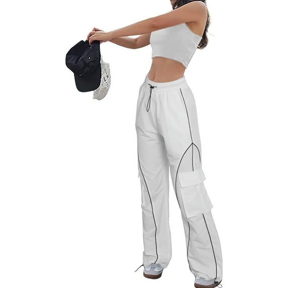 Parachute Pants for Women Baggy Cargo Pants with Pockets Wide Leg Trousers