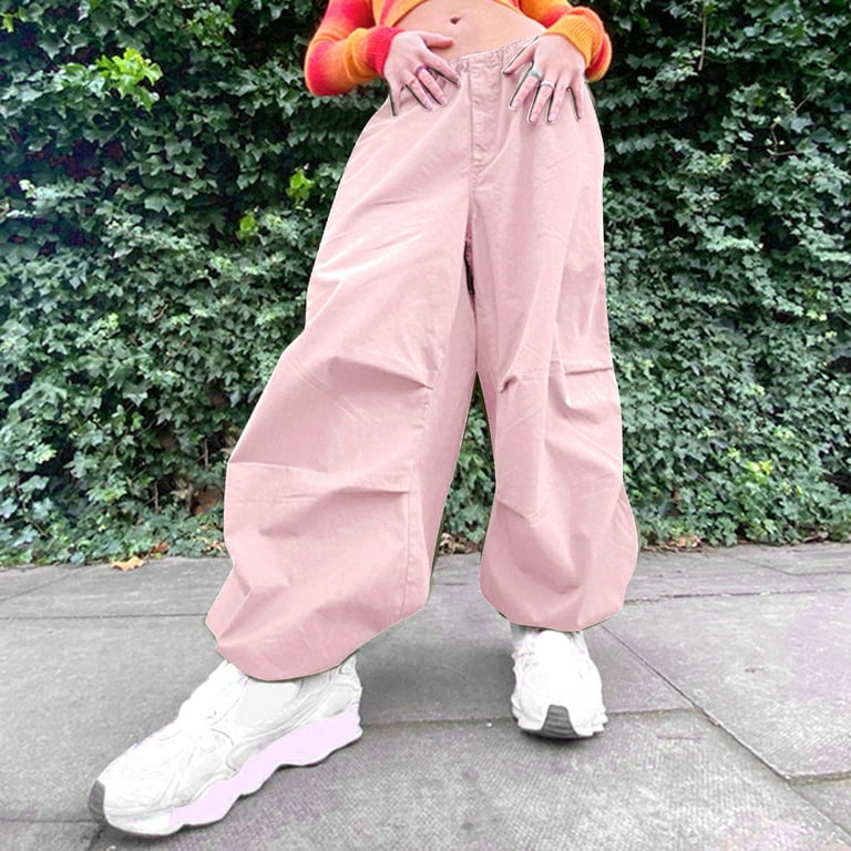 Parachute Pants for Women Drawstring Wide Leg Low Waist Baggy Cargo Pants  with Pockets Joggers Sweatpants Fragarn 