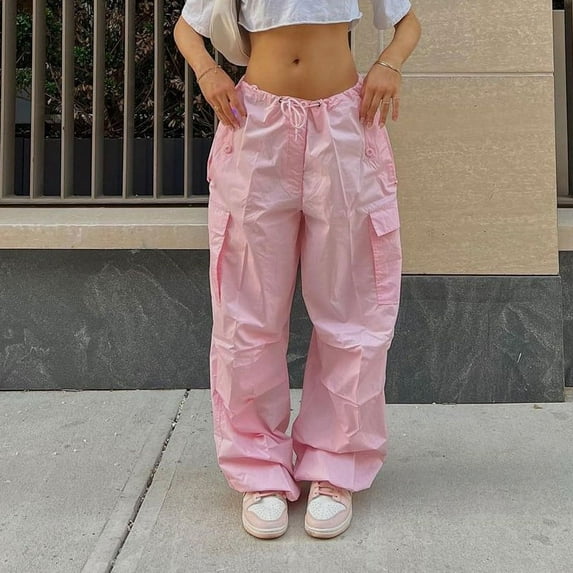Parachute Pants for Women Y2K Baggy Cargo Pants Drawstring Trousers Low Rise Loose Jogger Sweatpants