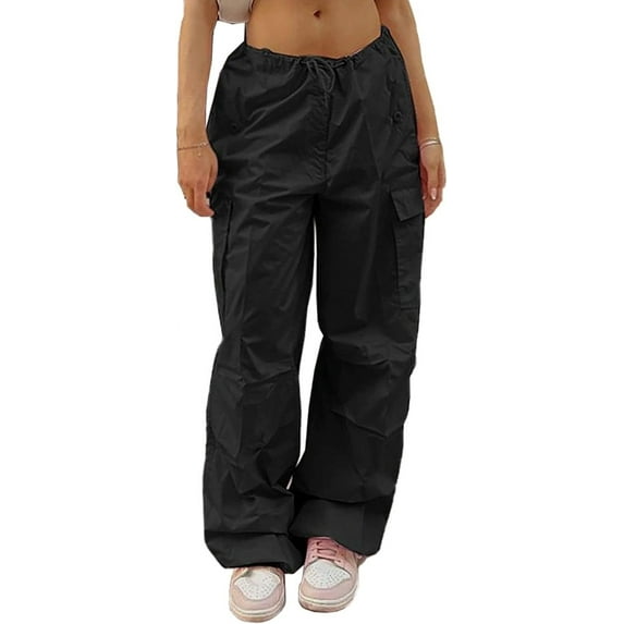 Parachute Pants for Women Y2K Baggy Cargo Pants Drawstring Trousers Low Rise Loose Jogger Sweatpants
