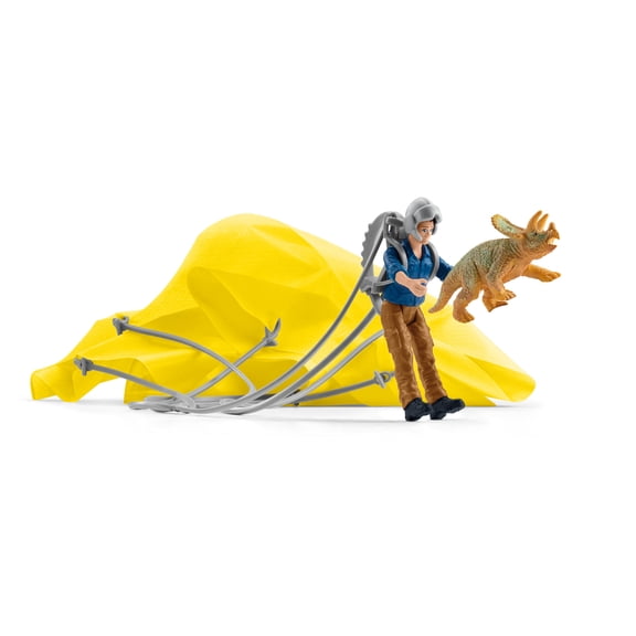 Schleich Dinosaurs - 7PC Dinosaur Toy for Boys and Girls- Parachute Rescue Playset with Baby Triceratops Toy - Ages 4+
