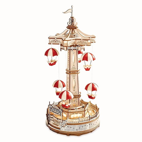 Parachute Tower 3D Wooden Puzzle Music Box - DIY Craft, Halloween and Christmas Gift Idea, EA01 Model