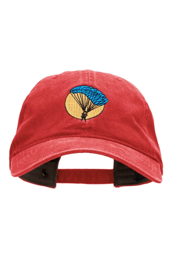 Parachuting Embroidered Washed Cotton Brass Buckle Cap - Red OSFM