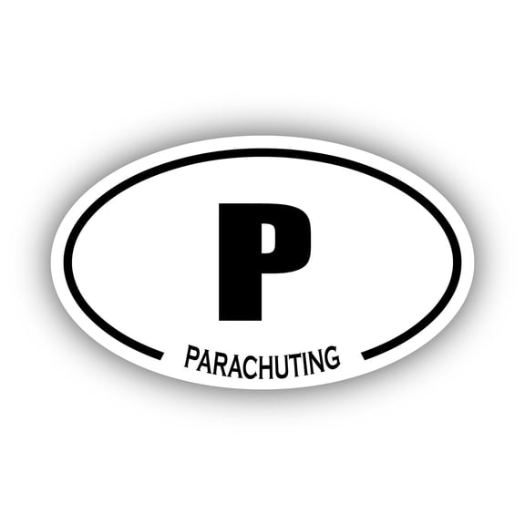Parachuting P Oval Bumper Sticker 3M Vinyl Decal 3 in x 5 in