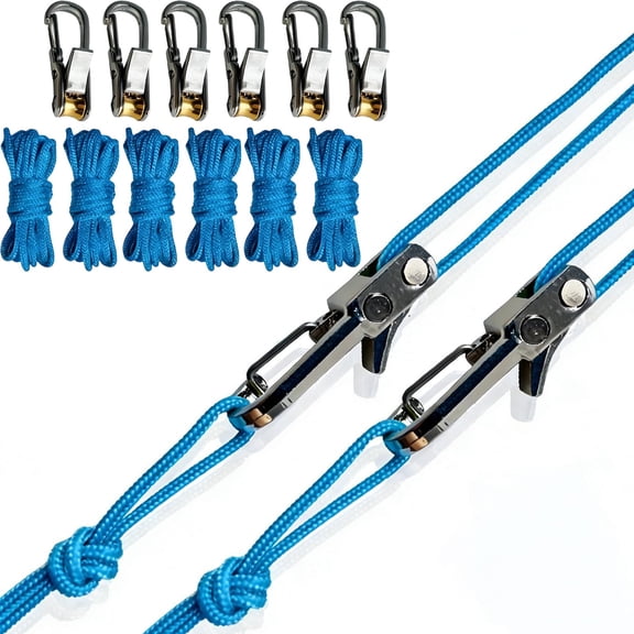 Paracord Adjuster Rope Tensioner Set Cam Mechanism Fastener with Roller for Camping Tent Guy Lines Boating Outdoor Gear Quick Adjust Knotless Operation Heavy Duty, 6 Hooks And 6 Ropes