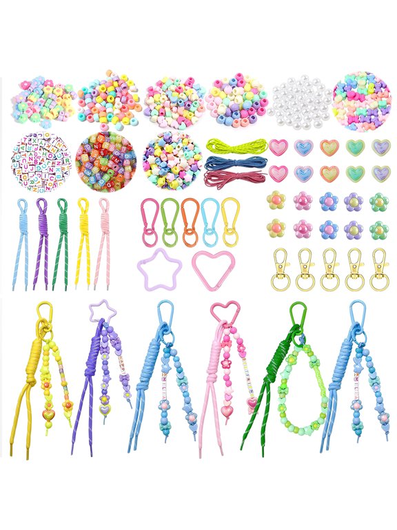 Paracord Bead Keychain Kit With Colorful Acrylic Beads for Bag Charm Craft