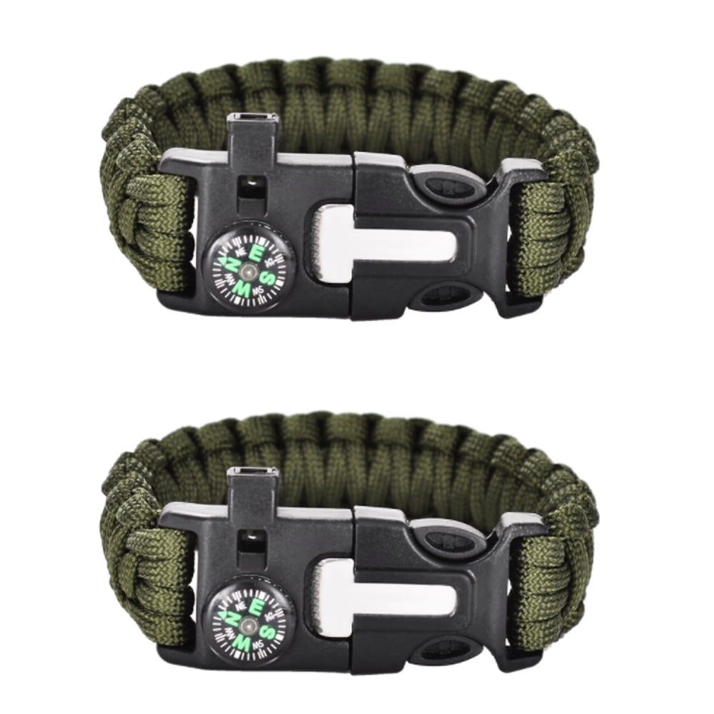 POMOKO Paracord Bracelet (2 Pack) - Adjustable - Fire Starter - Loud Whistle - Perfect for Hiking, CampingArmy green+military green