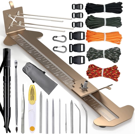 Paracord Bracelet Jig Kit with Knotters Tool Marlin Spike FID Set Lacing Needles/Fids for Work Adjustable Length 4" to 13" Maker