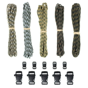 Paracord Bracelet Kit - 125 Feet of 550 Paracord with 10 Black Side Release Buckles - 5 Hanks of 25 Feet of 550 Paracord - Perfect for Crafting Bracelet, Lanyard, Keychain
