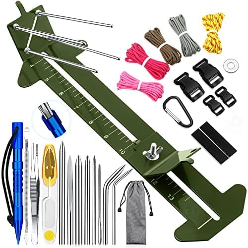 Paracord Bracelet Kit with Adjustable Length Paracord Jig, Stainless Steel Stitching Set, Army Green$$Other