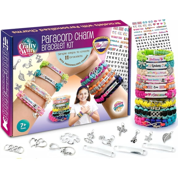 Paracord Bracelet Making Kit with Charms - Art & Craft Gift for Girls Age 8 9 10 11 12 & Teens 13 14 year old. Make Your Own Friendship & Fashion Jewelry for Birthday, Camp & Project Activity
