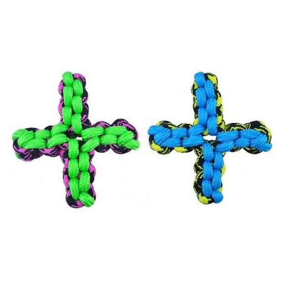 Paracord Dog Toys Twisted Rope Quad X Shape Tough Chew Tugs Choose Color 7 3/4" (2 Toys - Both Colors)