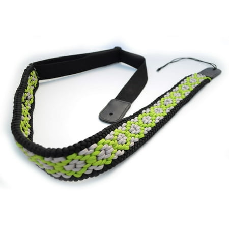 Paracord Guitar Strap 2" Wide Base Acoustic Electric Adjustable 49-62" BLACK/GREEN