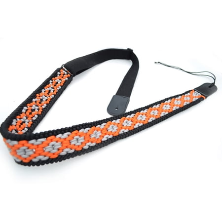 Paracord Guitar Strap 2" Wide Base Acoustic Electric Adjustable 49-62" BLACK/ORANGE