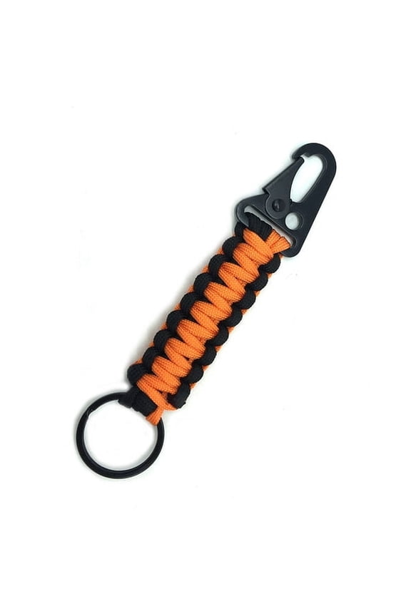 Paracord Keychain with Carabiner Braided Lanyard Key Chain Paracord Carabiner Clip for Keys Backpack Paracord Keychain Ring for Men Women Heavy Duty Hookg - Black and Orange