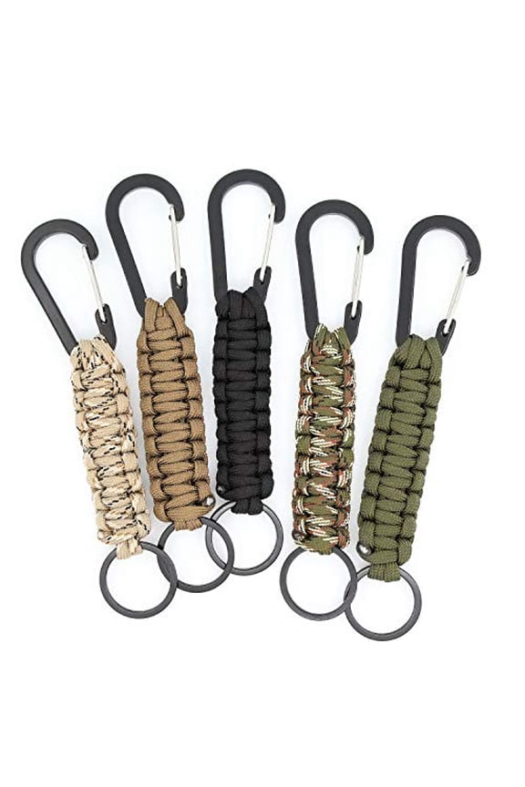 Paracord Keychain with Carabiner,Set of 5 Braided Lanyard Utility Ring Hook