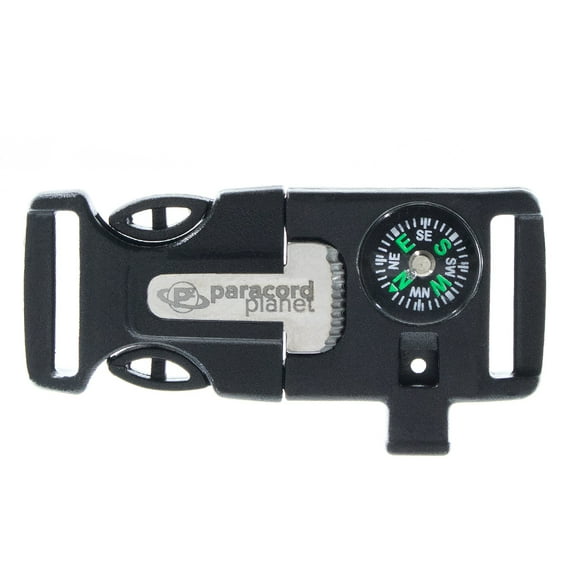 Paracord Planet 3/4 Inch Engraved 4 in 1 Fire Starter Whistle Compass Utility Buckle - Multiple Pack Sizes - Perfect for Backpack Straps, Camping, Hiking