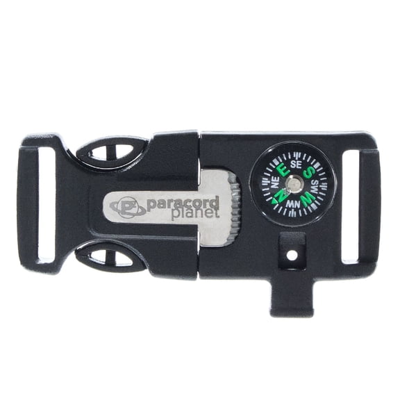 Paracord Planet 3/4 Inch Engraved 4 in 1 Fire Starter Whistle Compass Utility Buckle - Multiple Pack Sizes - Perfect for Backpack Straps, Camping, Hiking