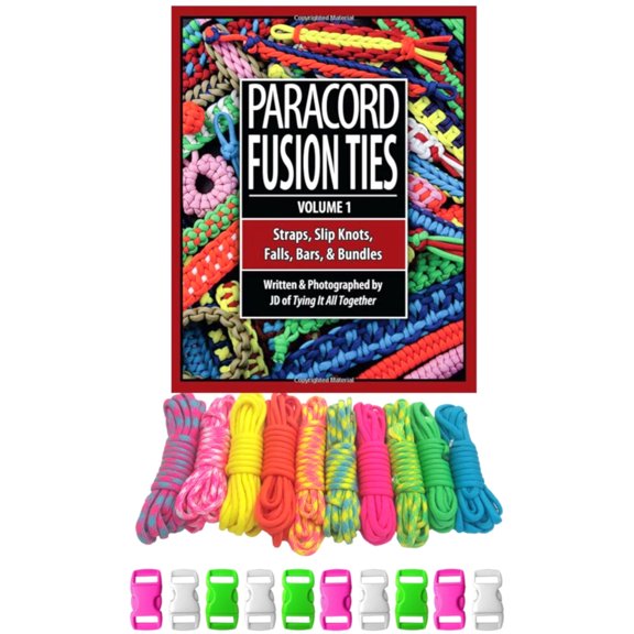 Paracord Planet 550 Paracord Crafting Kits - Type III 550 LB Parachute Cord with Assorted Buckles & Instructional Book, Paracord Fusion Ties Vol. 1 - 15 Kit Options with up to 20 Color Choices