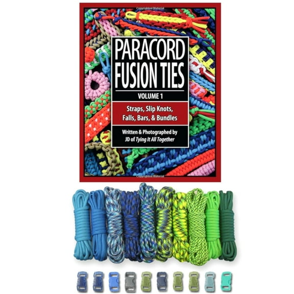 Paracord Planet 550 Paracord Crafting Kits - Type III 550 LB Parachute Cord with Assorted Buckles & Instructional Book, Paracord Fusion Ties Vol. 1 - 15 Kit Options with up to 20 Color Choices