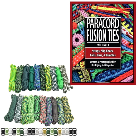 Paracord Planet 550 Paracord Crafting Kits - Type III 550 LB Parachute Cord with Assorted Buckles & Instructional Book, Paracord Fusion Ties Vol. 1 - 15 Kit Options with up to 20 Color Choices