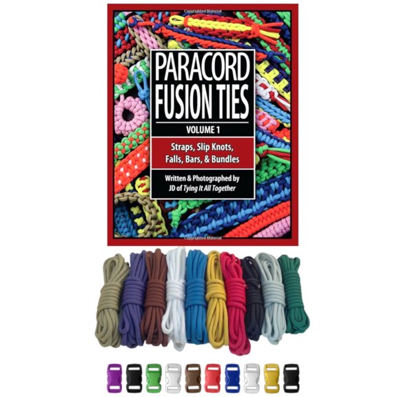 Paracord Planet 550 Paracord Crafting Kits - Type III 550 LB Parachute Cord with Assorted Buckles & Instructional Book, Paracord Fusion Ties Vol. 1 - 15 Kit Options with up to 20 Color Choices