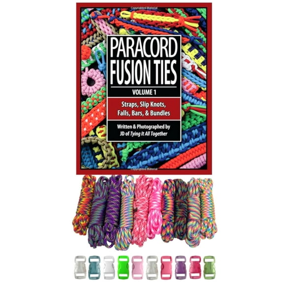 Paracord Planet 550 Paracord Crafting Kits - Type III 550 LB Parachute Cord with Assorted Buckles & Instructional Book, Paracord Fusion Ties Vol. 1 - 15 Kit Options with up to 20 Color Choices