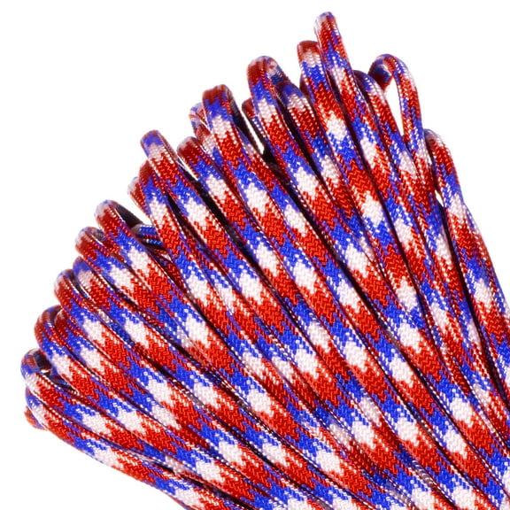 Paracord Planet Brand 550 lb Type III Commercial Grade Parachute Cord - Red White Blue Camo 25 Feet - USA Made
