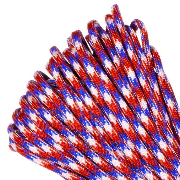 Paracord Planet Brand 550 lb Type III Commercial Grade Parachute Cord - Red White Blue Camo 50 Feet - USA Made